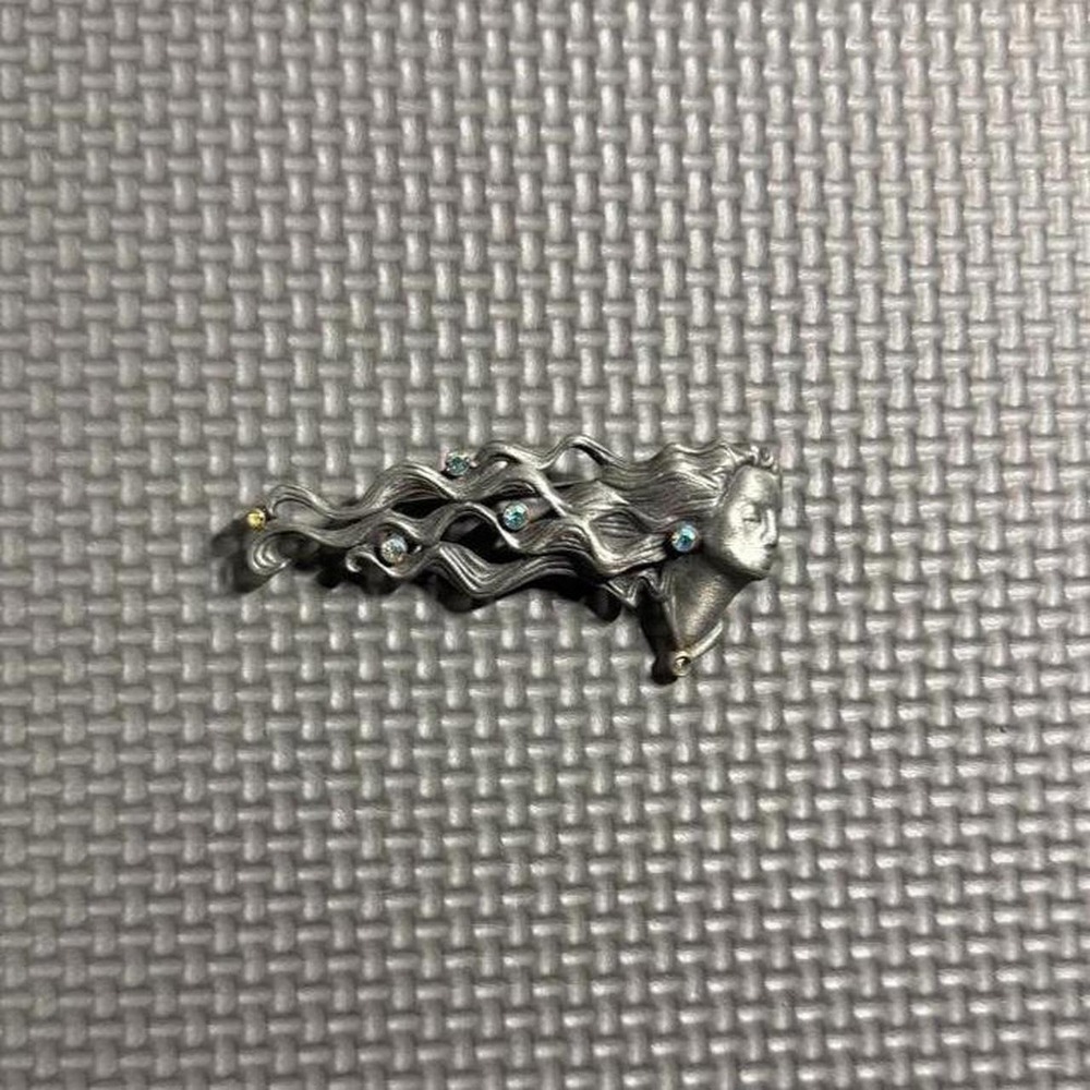 Vintage Art Nouveau Goddess Pewter Brooch Pin Iridescent Whimsigoth Celestial